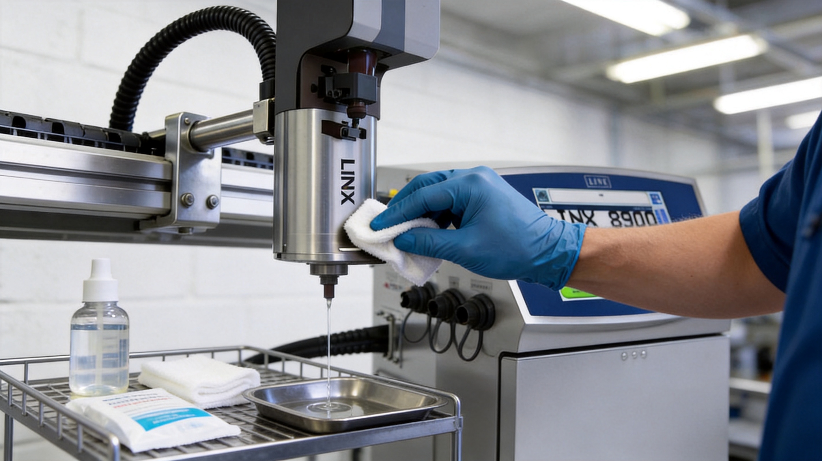 Technician cleaning CIJ printer printhead